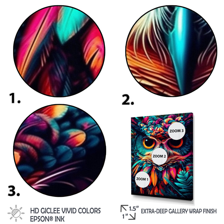 Portrait Of Psychedelic Wise Owl - Owl Canvas Wall Art