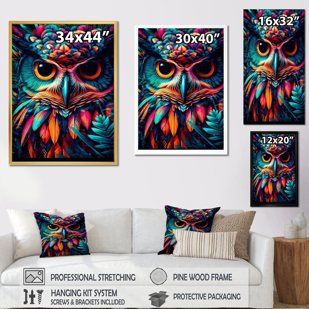 Portrait Of Psychedelic Wise Owl - Owl Canvas Wall Art