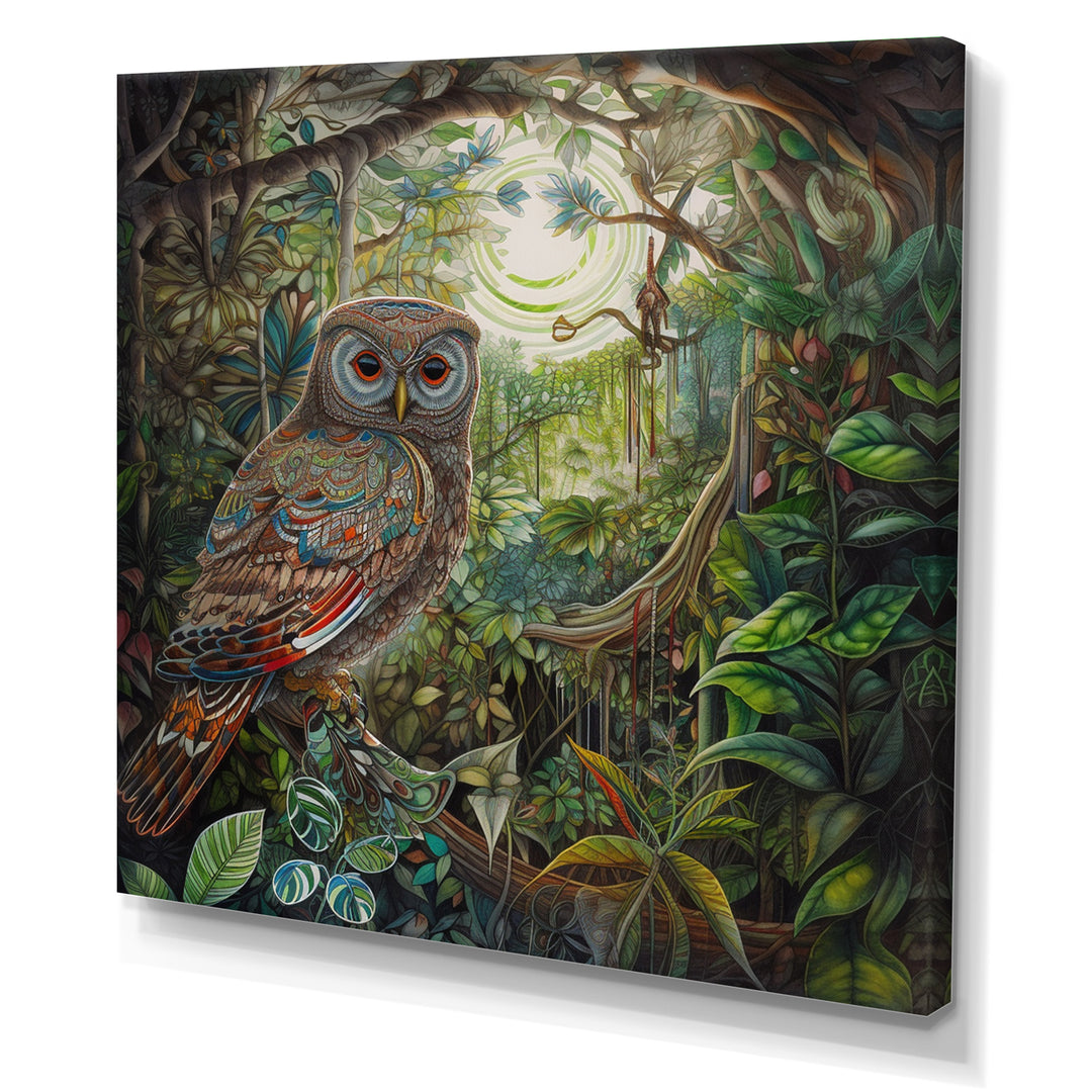 Portrait Of Magical And Wise Owl In The Forest - Owl Canvas Wall Art