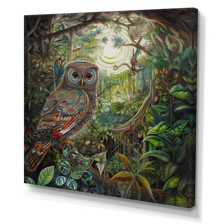 Portrait Of Magical And Wise Owl In The Forest - Owl Canvas Wall Art