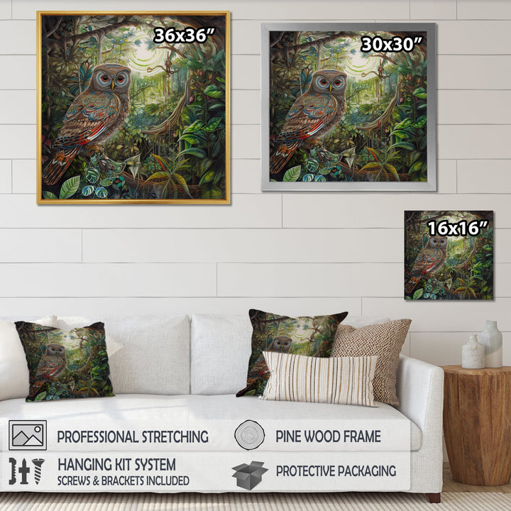 Portrait Of Magical And Wise Owl In The Forest - Owl Canvas Wall Art