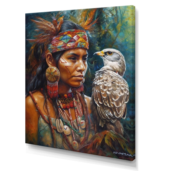 Native Woman With Magical Owl - Owl Wall Decor
