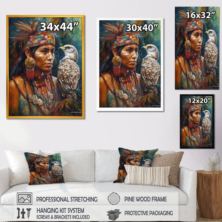 Native Woman With Magical Owl - Owl Wall Decor