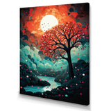 Magical Red Tree Next To Full Moon River - Owl Living Room Wall Art
