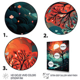 Magical Red Tree Next To Full Moon River - Owl Living Room Wall Art