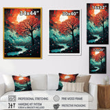 Magical Red Tree Next To Full Moon River - Owl Living Room Wall Art
