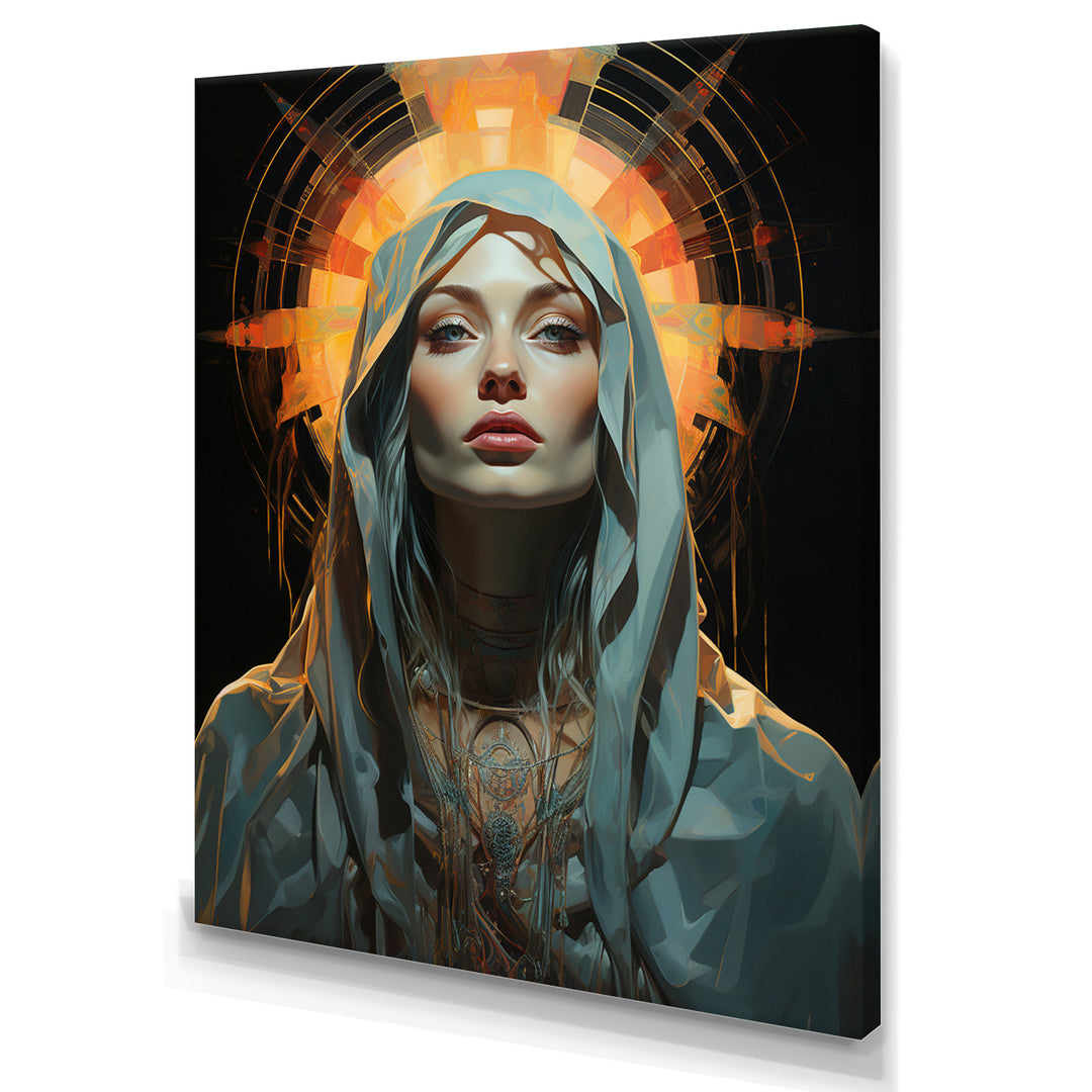 Radiant Portrait Of Holy Mary - Owl Canvas Wall Art
