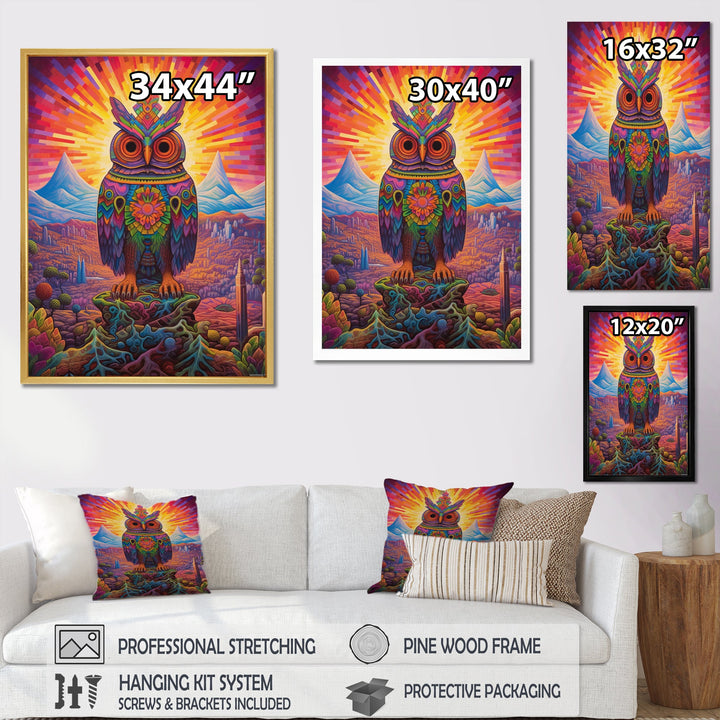 Portrait Of Purple Shamanic Owl Mexican Dessert - Owl Wall Decor