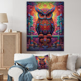 Purple Yellow Colorful Owl gaze - Purple Owl Wall Art