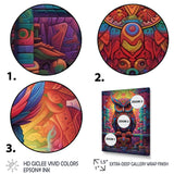 Purple Yellow Colorful Owl gaze - Purple Owl Wall Art