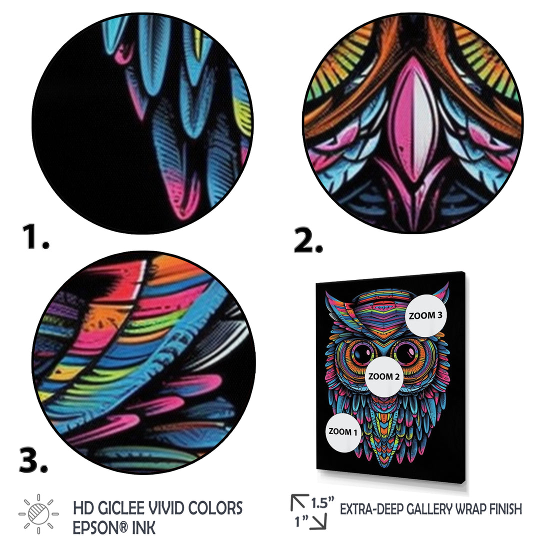 Psychedelic Owl Portrait On Black - Owl Home Decor Art