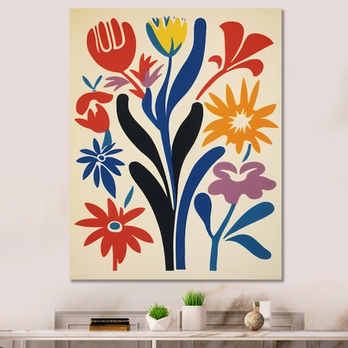 Abstract Retro Flowers In Blue Yellow Black - Owl Bedroom Wall Art