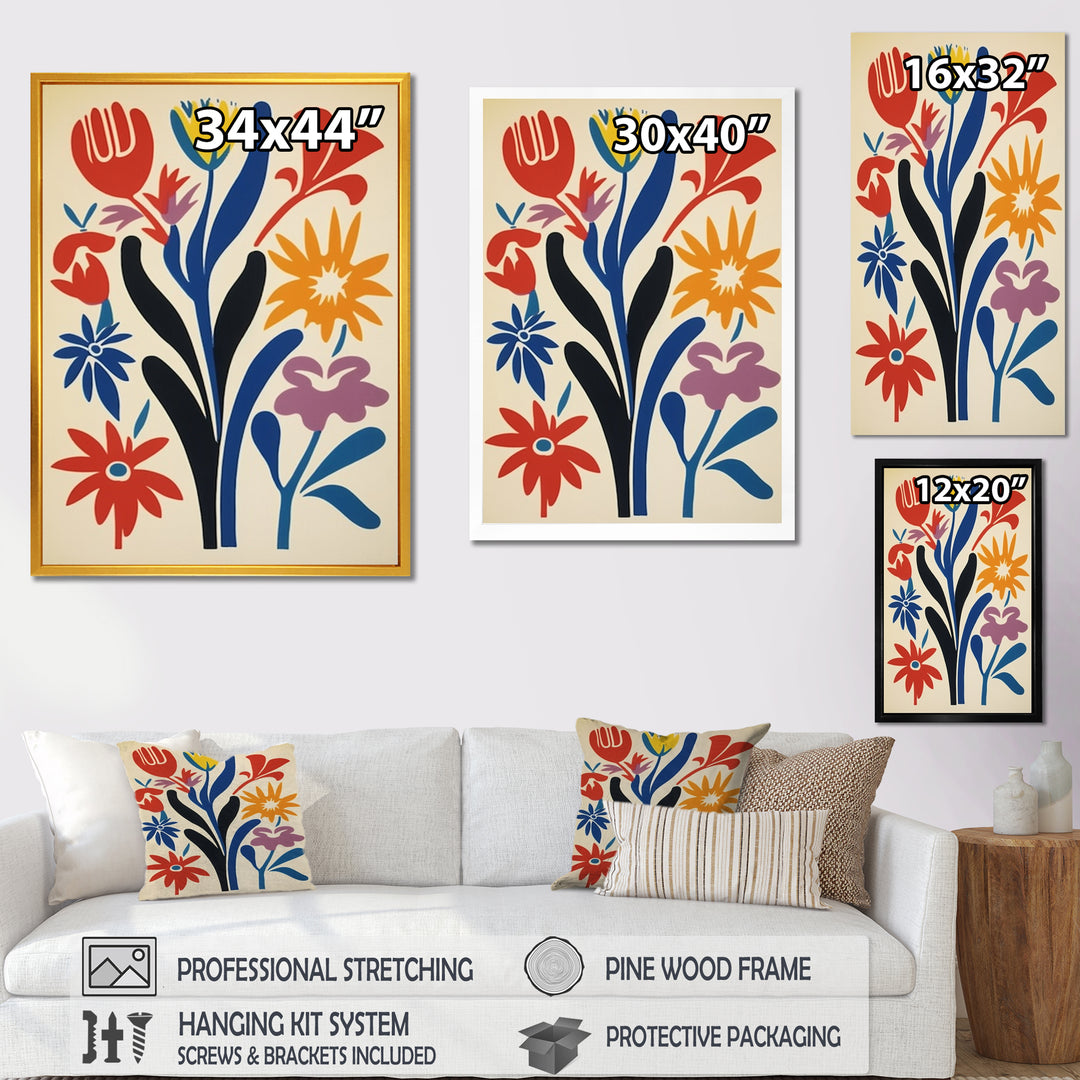 Abstract Retro Flowers In Blue Yellow Black - Owl Bedroom Wall Art