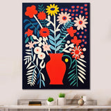 Retro Bouquet Wildflowers In Red Vase - Owl Canvas Wall Art