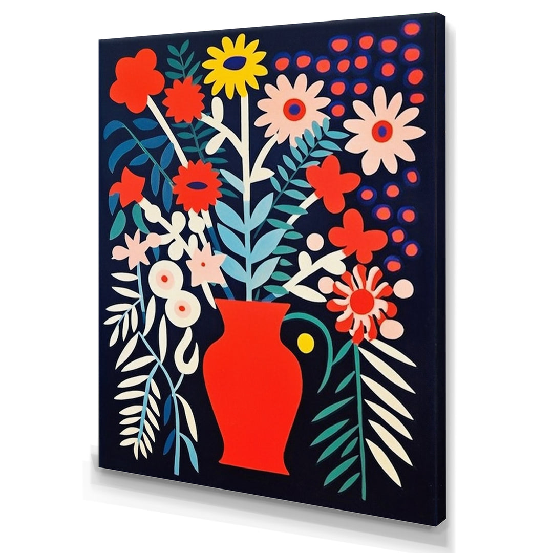 Retro Bouquet Wildflowers In Red Vase - Owl Canvas Wall Art