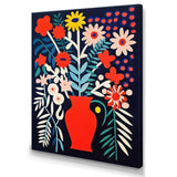 Retro Bouquet Wildflowers In Red Vase - Owl Canvas Wall Art