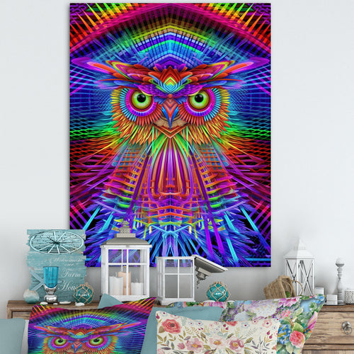 Psychedelic Rainbow Owl Portrait - Owl Wall Decor
