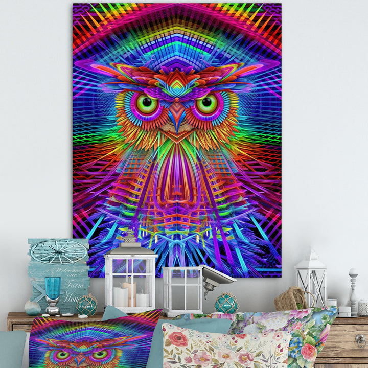 Psychedelic Rainbow Owl Portrait - Owl Wall Decor