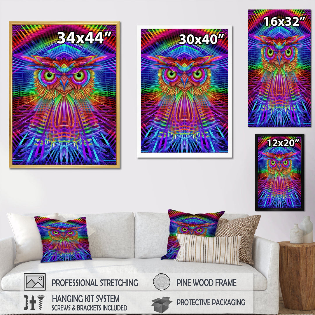 Psychedelic Rainbow Owl Portrait - Owl Wall Decor