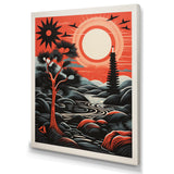 Retro Full Moon Landscape In Red And Black - Owl Wall Art Prints