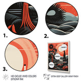 Retro Full Moon Landscape In Red And Black - Owl Wall Art Prints