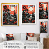 Retro Full Moon Landscape In Red And Black - Owl Wall Art Prints