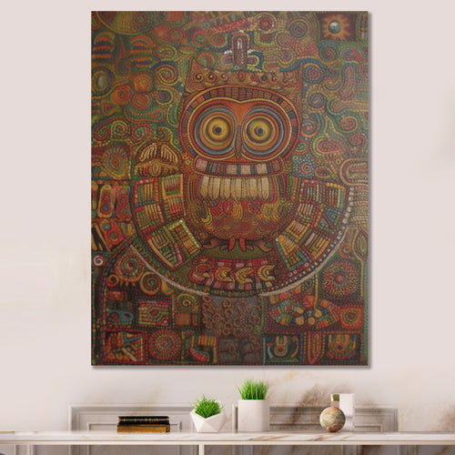 Tribal Portrait Of Owl - Brown Owl Wall Art