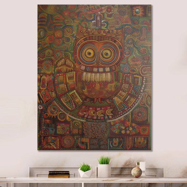 Tribal Portrait Of Owl - Brown Owl Wall Art