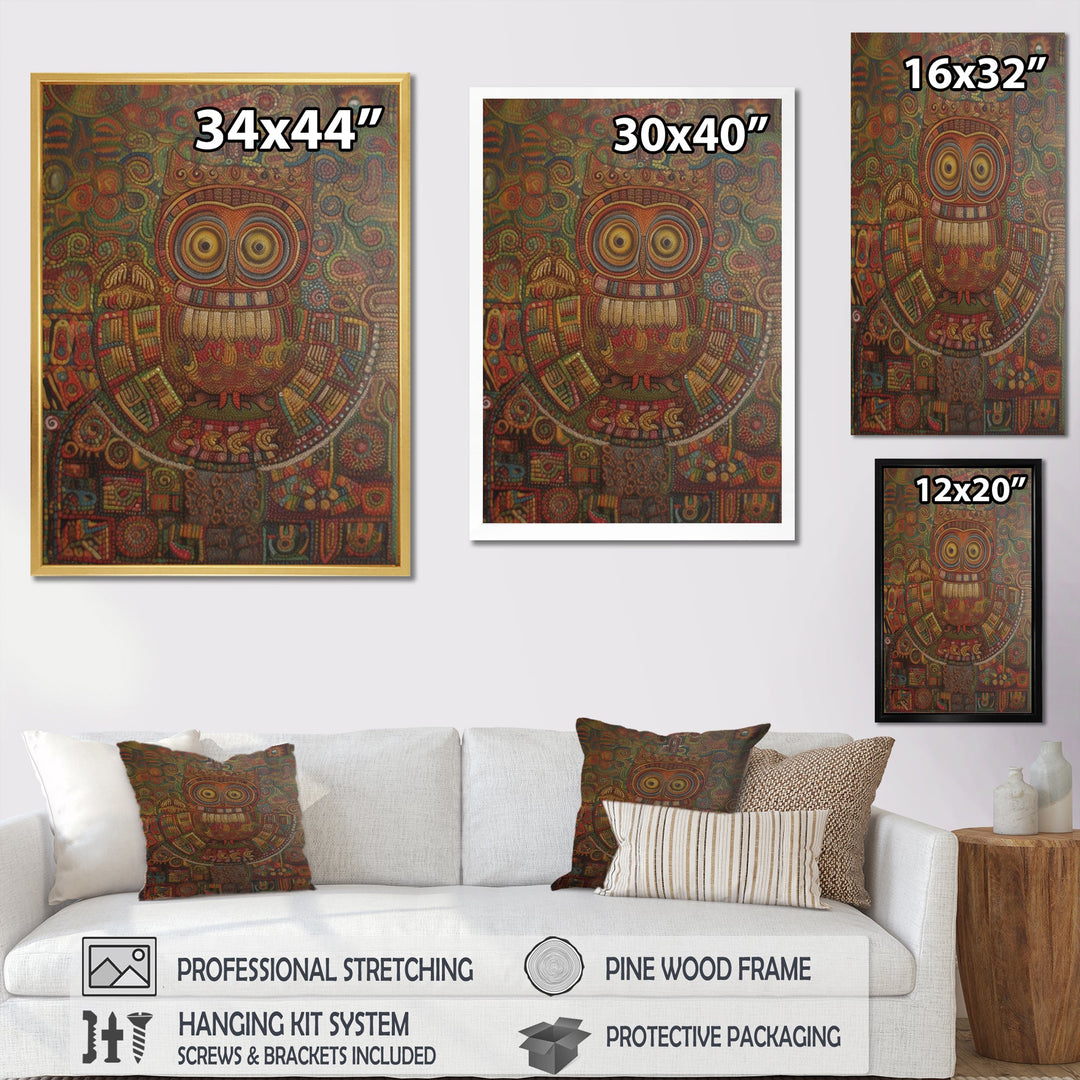 Tribal Portrait Of Owl - Brown Owl Wall Art