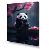 Cute Panda On Branch With Pink Flowers - Panda Framed Canvas Art