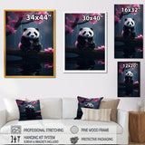 Cute Panda On Branch With Pink Flowers - Panda Framed Canvas Art