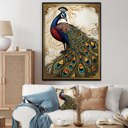 Stamp Illustration Of Glorious Peacock - Peacock Wall Art Prints