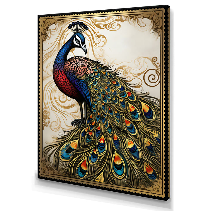 Stamp Illustration Of Glorious Peacock - Peacock Wall Art Prints