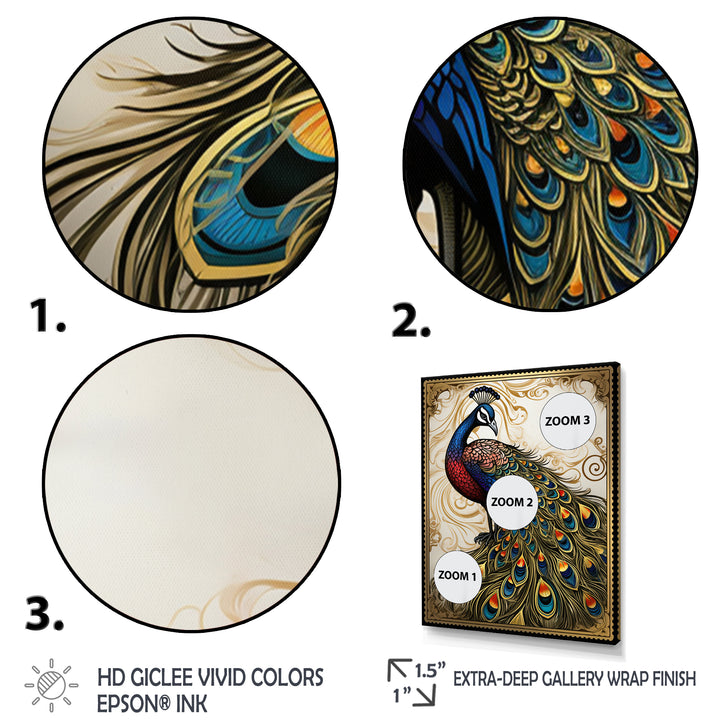Stamp Illustration Of Glorious Peacock - Peacock Wall Art Prints