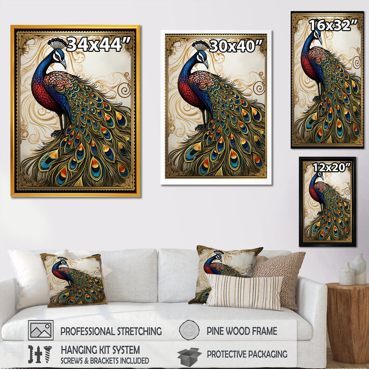 Stamp Illustration Of Glorious Peacock - Peacock Wall Art Prints