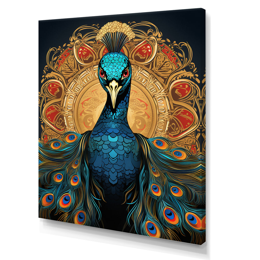 Vintage Illustration Of Glorious Blue Peacock - Blue Peacock Wall Art