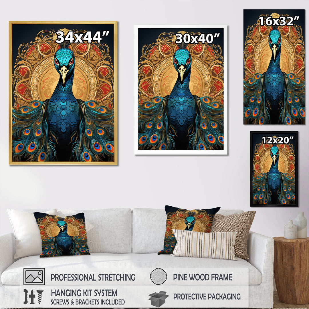Vintage Illustration Of Glorious Blue Peacock - Blue Peacock Wall Art