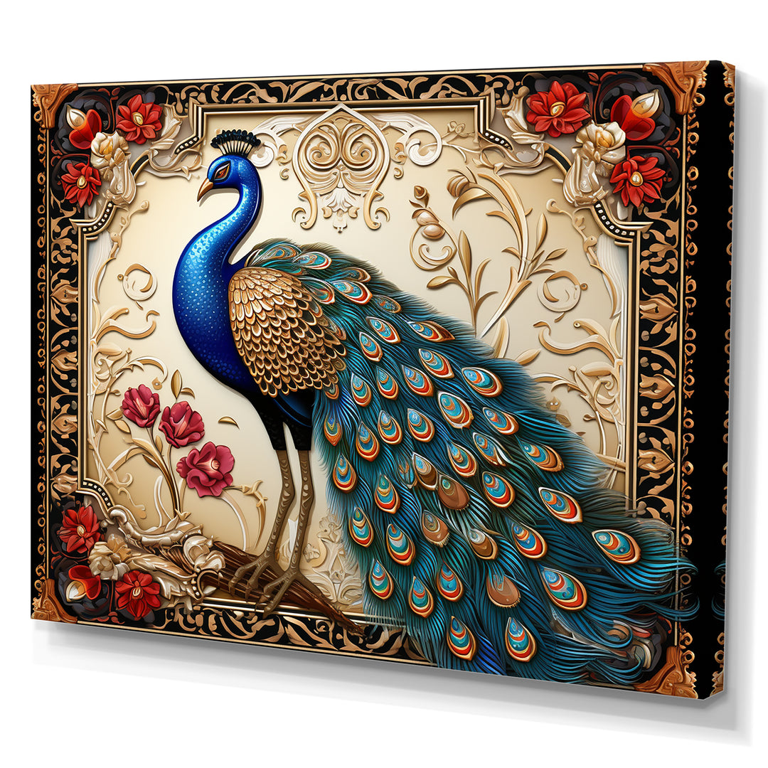 Retro Illustration Of Glorious Blue Peacock - Blue Peacock Wall Art