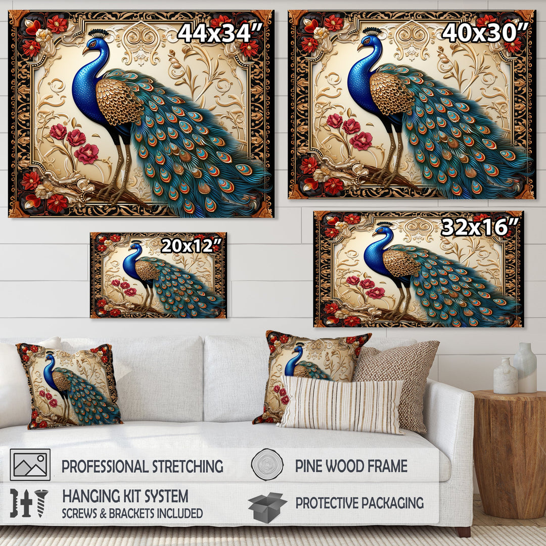 Retro Illustration Of Glorious Blue Peacock - Blue Peacock Wall Art