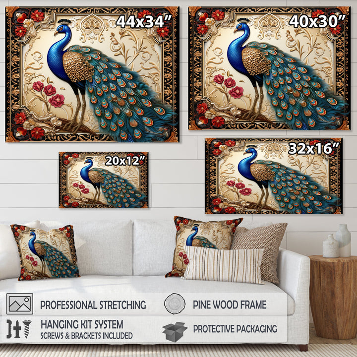 Retro Illustration Of Glorious Blue Peacock - Blue Peacock Wall Art