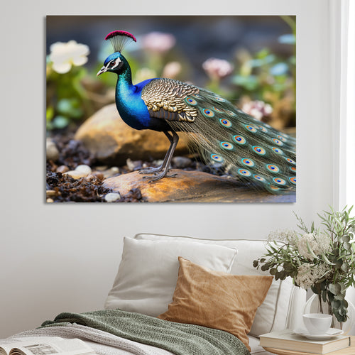 Photography Portrait Of Blue Peacock - Peacock Framed Canvas Art