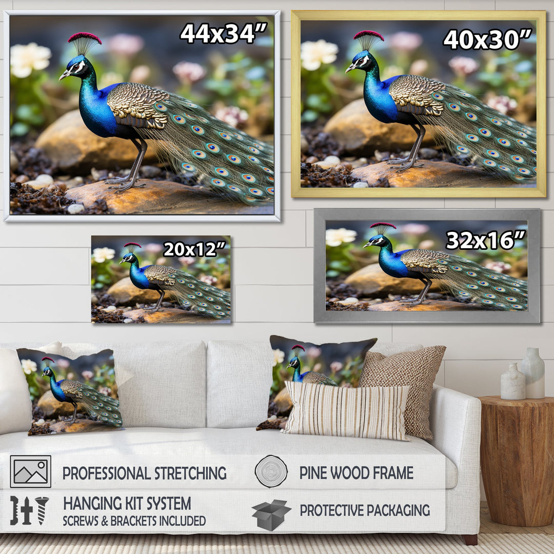 Photography Portrait Of Blue Peacock - Peacock Framed Canvas Art