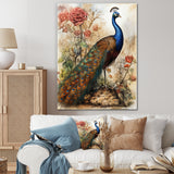 Vintage Illustration Of Glorious Peacock - Peacock Large Canvas Wall Art
