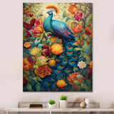 Colorful Painting Of Blue Peacock In Flower Field - Peacock Home Decor Art