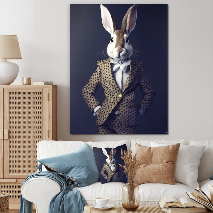 White Rabbit In Fancy Suit - Rabbit Living Room Wall Art