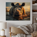 Wild Rhino In The Water Wildlife Photography - Rhino Bedroom Wall Art