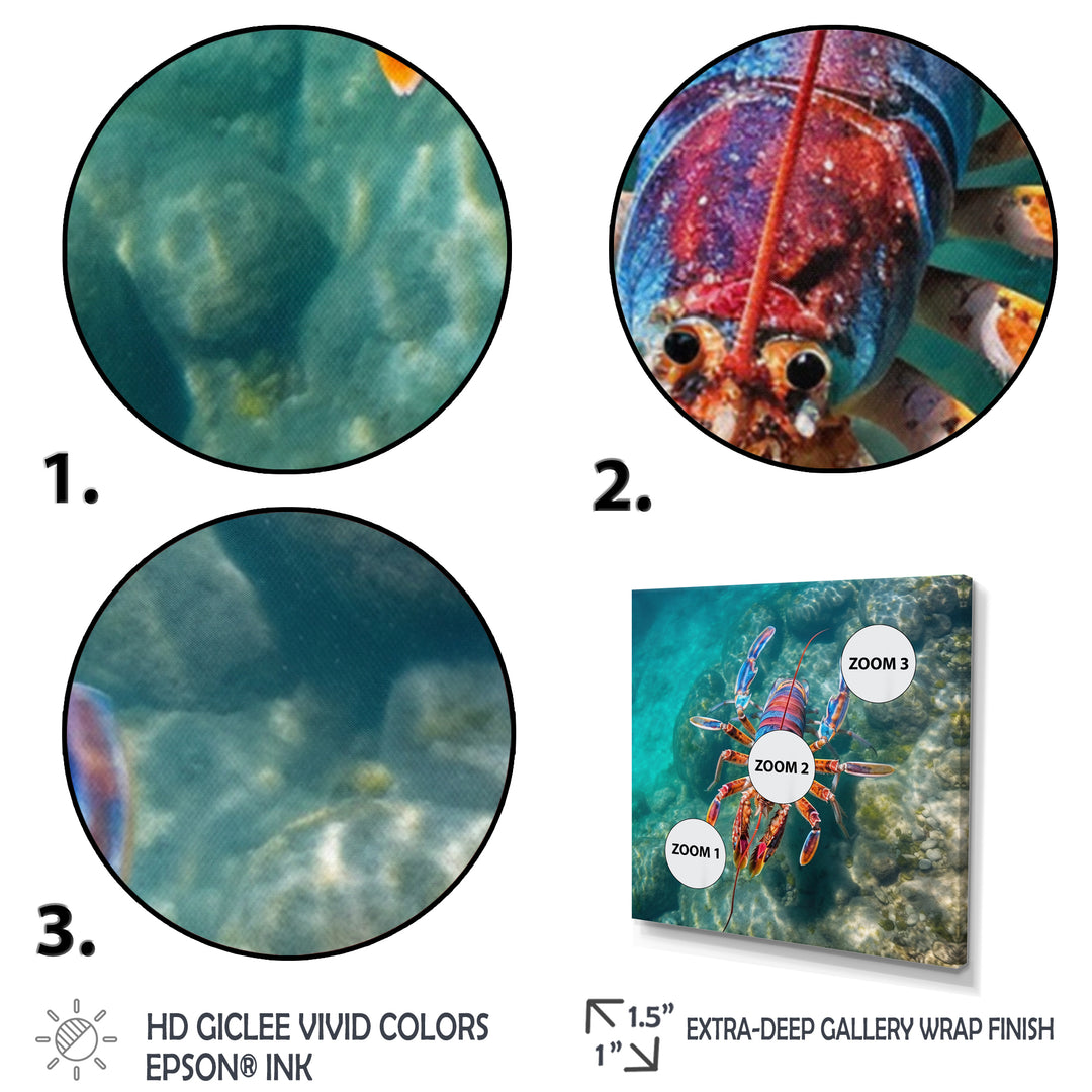 Purple Majestic Lobster Turquoise Tropical Water - Marine Animals Wall Art Prints
