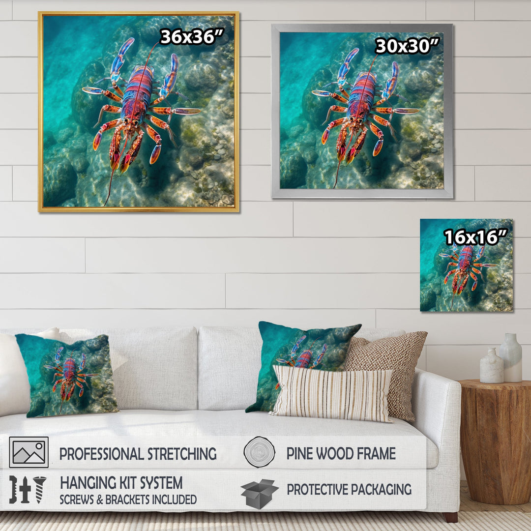 Purple Majestic Lobster Turquoise Tropical Water - Marine Animals Wall Art Prints