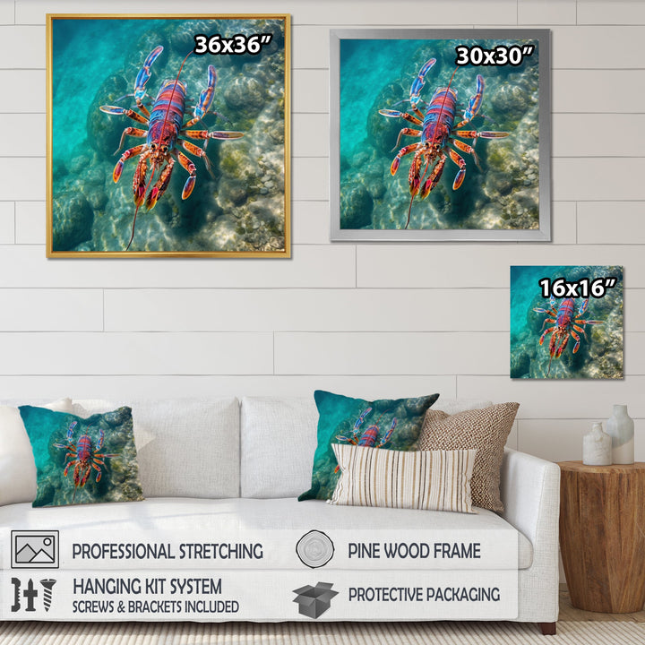 Purple Majestic Lobster Turquoise Tropical Water - Marine Animals Wall Art Prints
