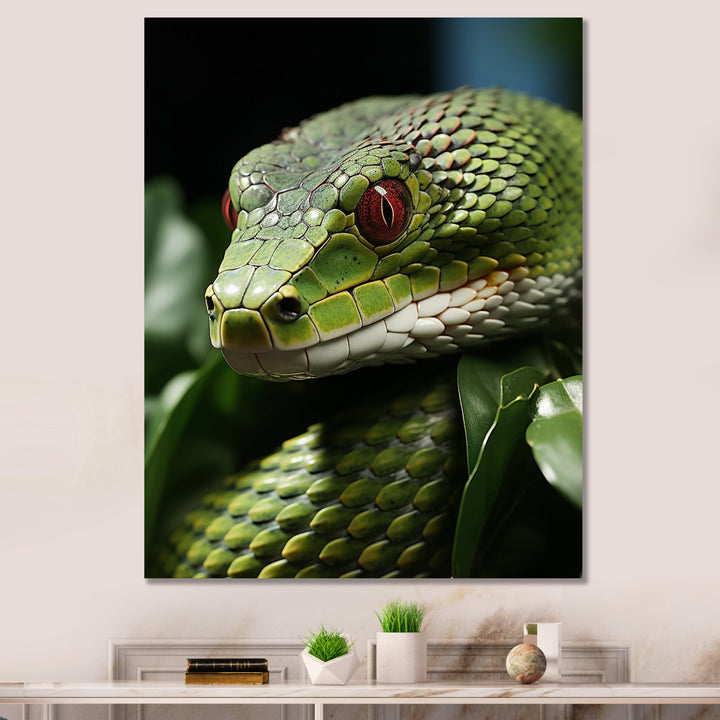 Portrait Of Green Snake Wildlife Photography - Snake Living Room Wall Art